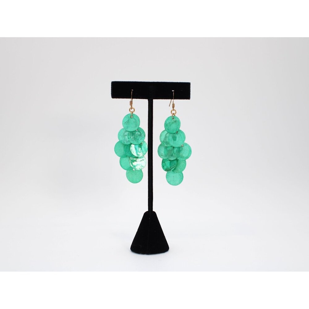 Green Iridescent Shell Cascading Chandelier Drop Earrings